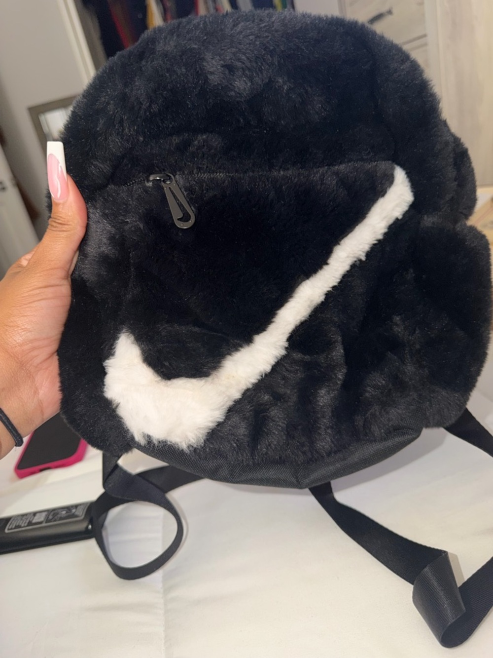 Nike Black Faux-Fur Backpack - Picture 4 of 6